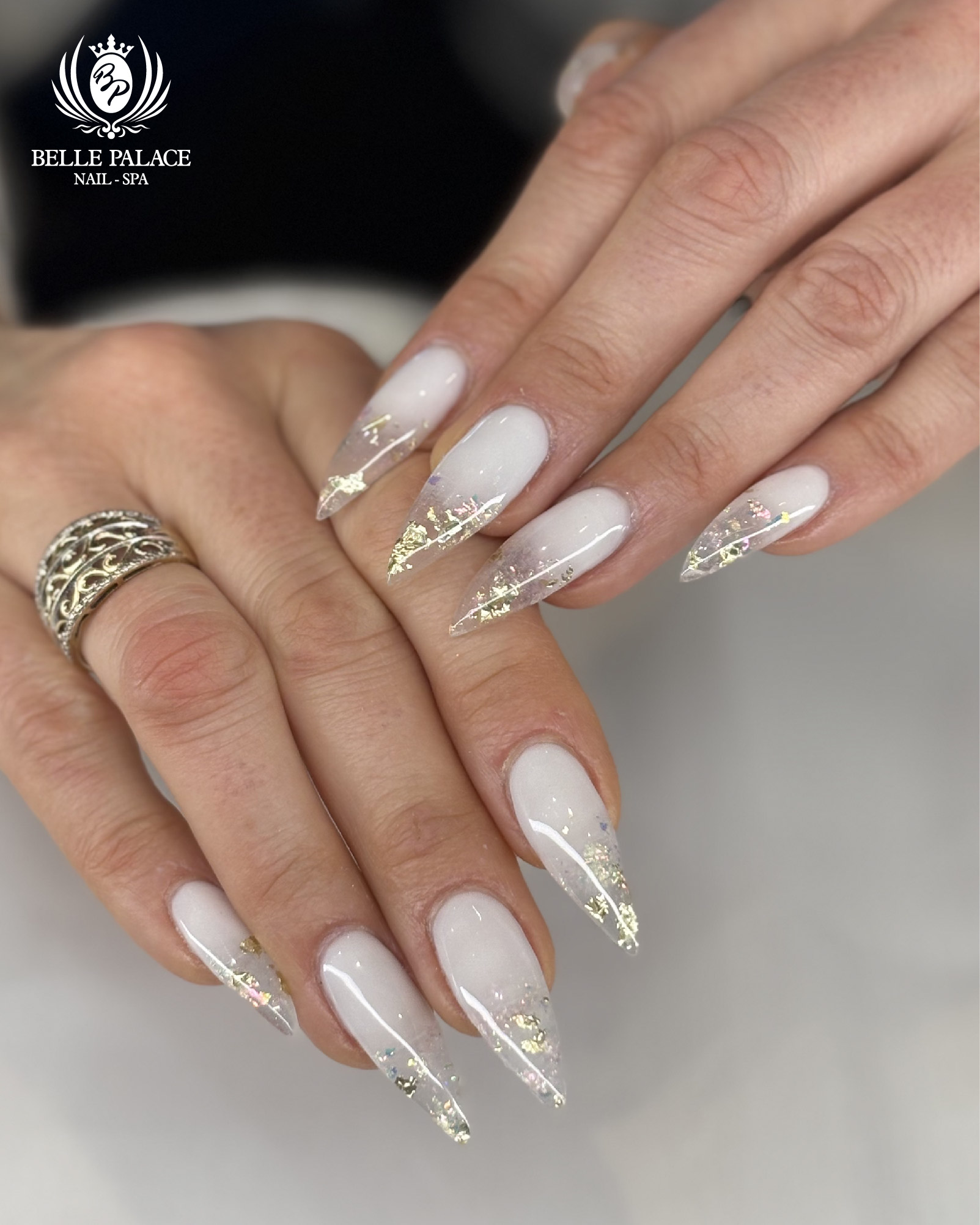 Nude nails with gold accents